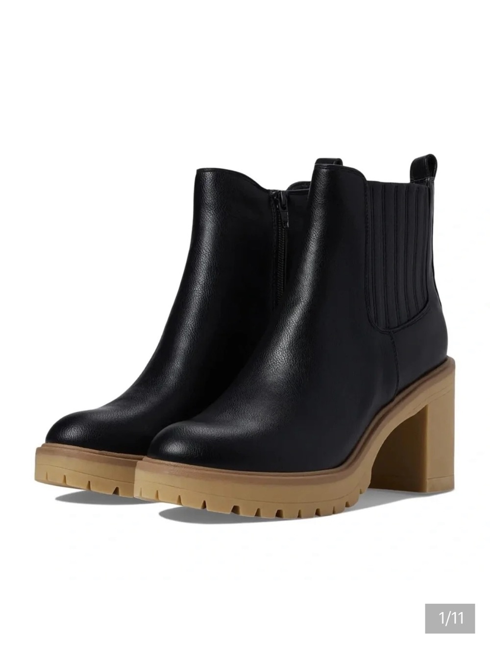 Dolce Vita Black Leather Chelsea Lug Heel Ankle Boots